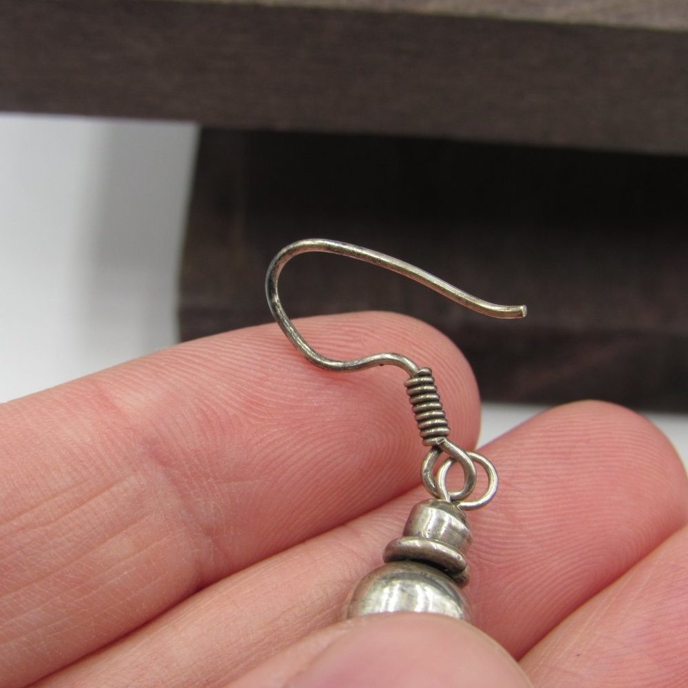 Sterling Silver Rustic Long Ball Dangle Earrings - image 2